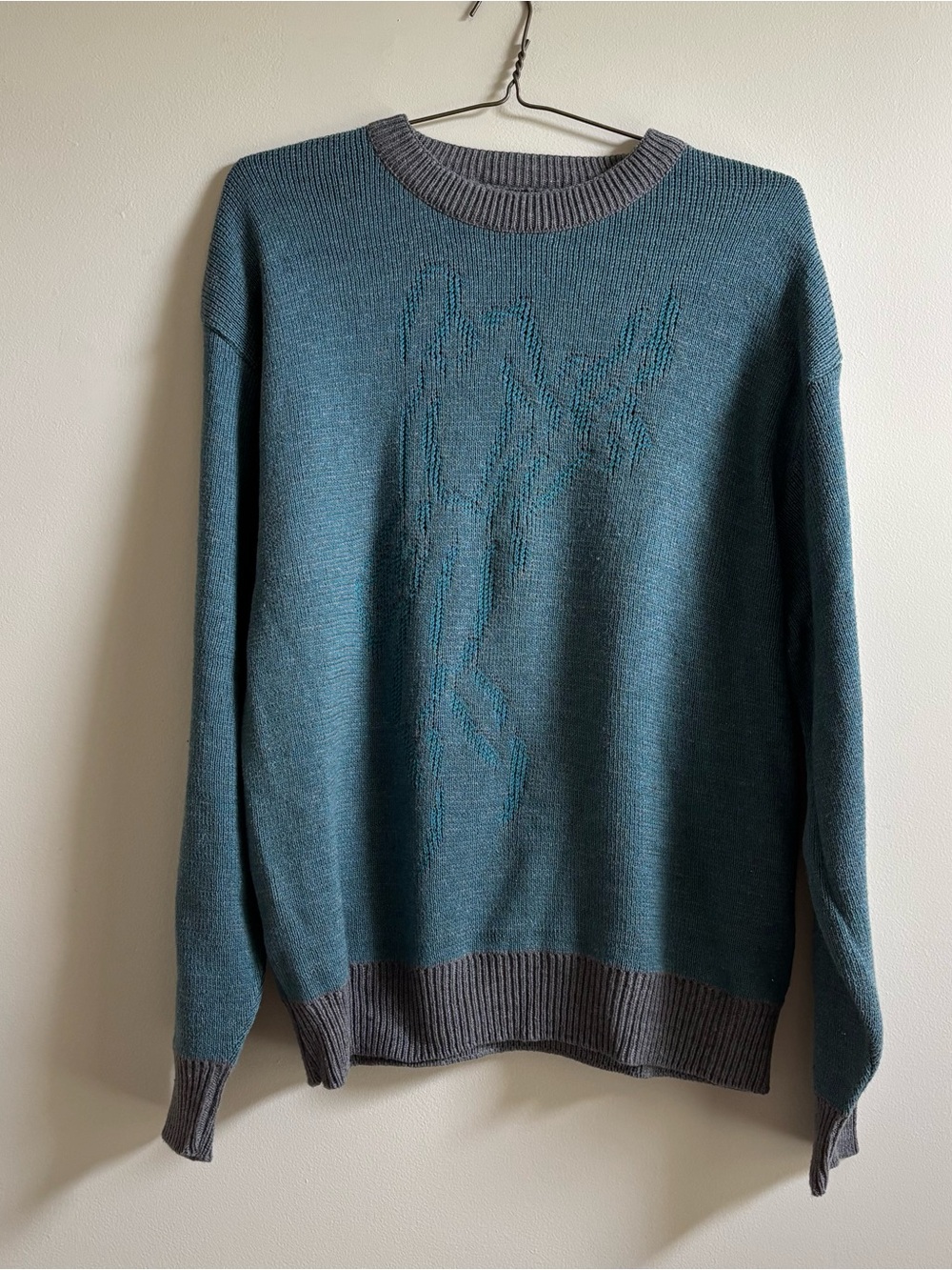 Vintage 100% cotton Ashworth Teal Crewneck Sweater with Gray Trim